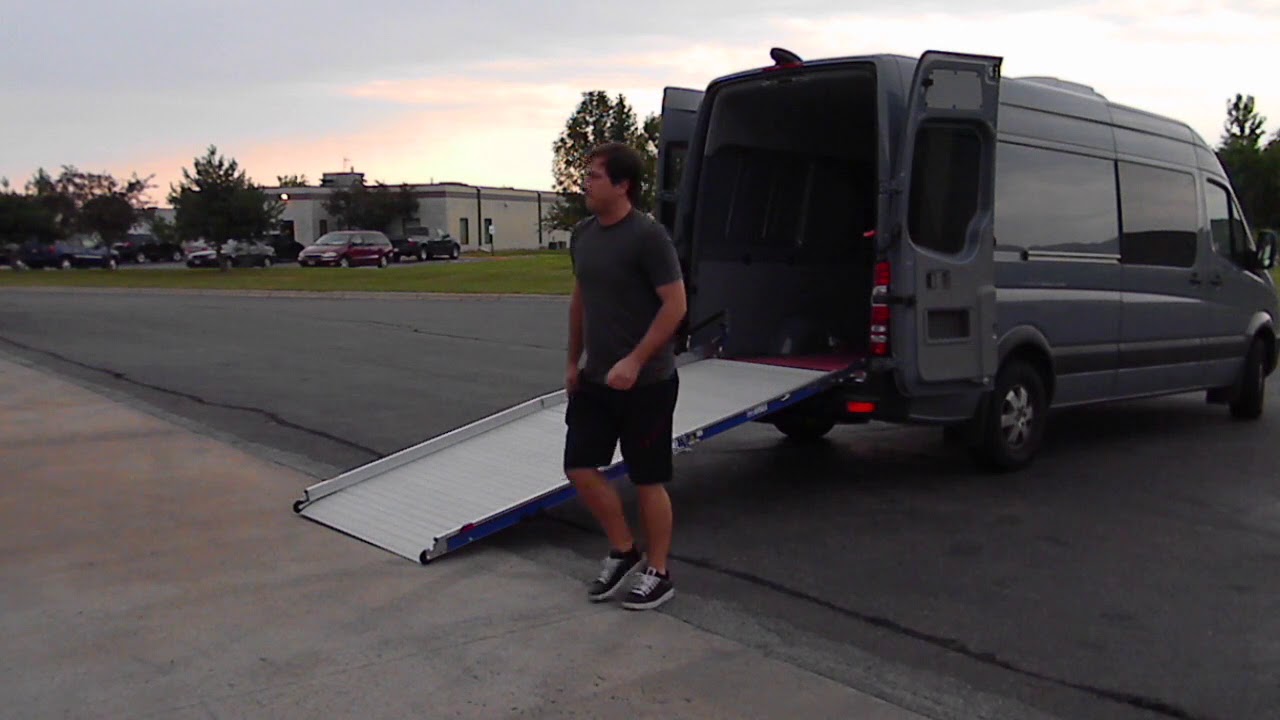 Mercedes High Roof Sprinter Cargo Van using ramp to easily load and transport Indian Motorcycle
