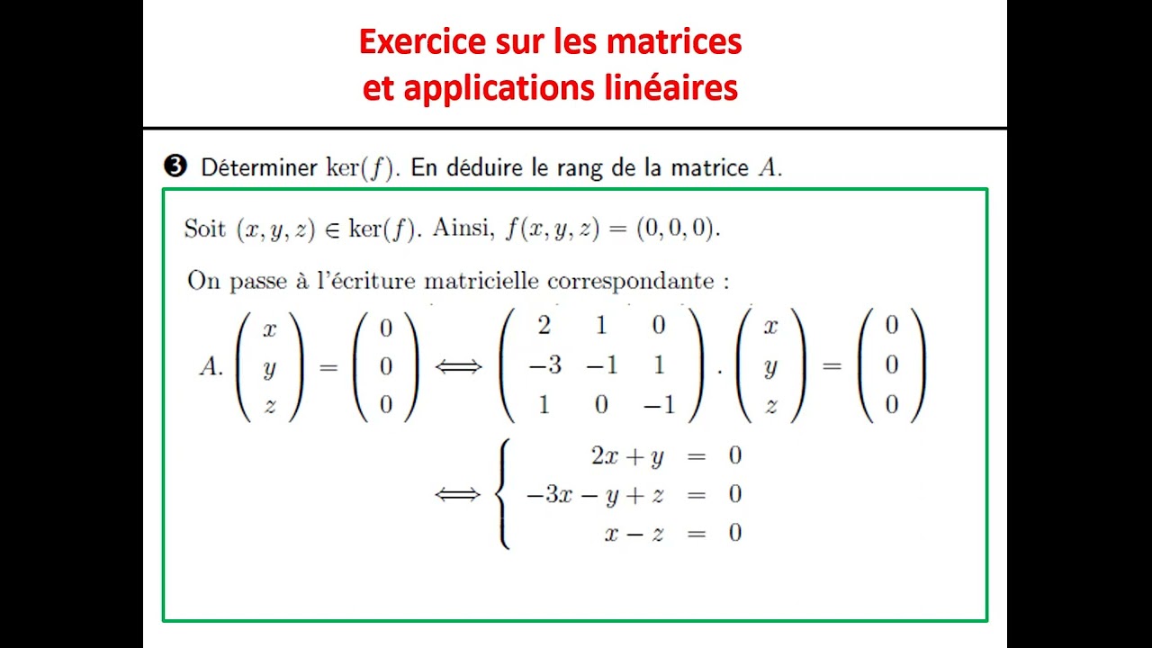 Exercice  sur les matrices et les applications linéaires (matrice de passage, matrices semblables)