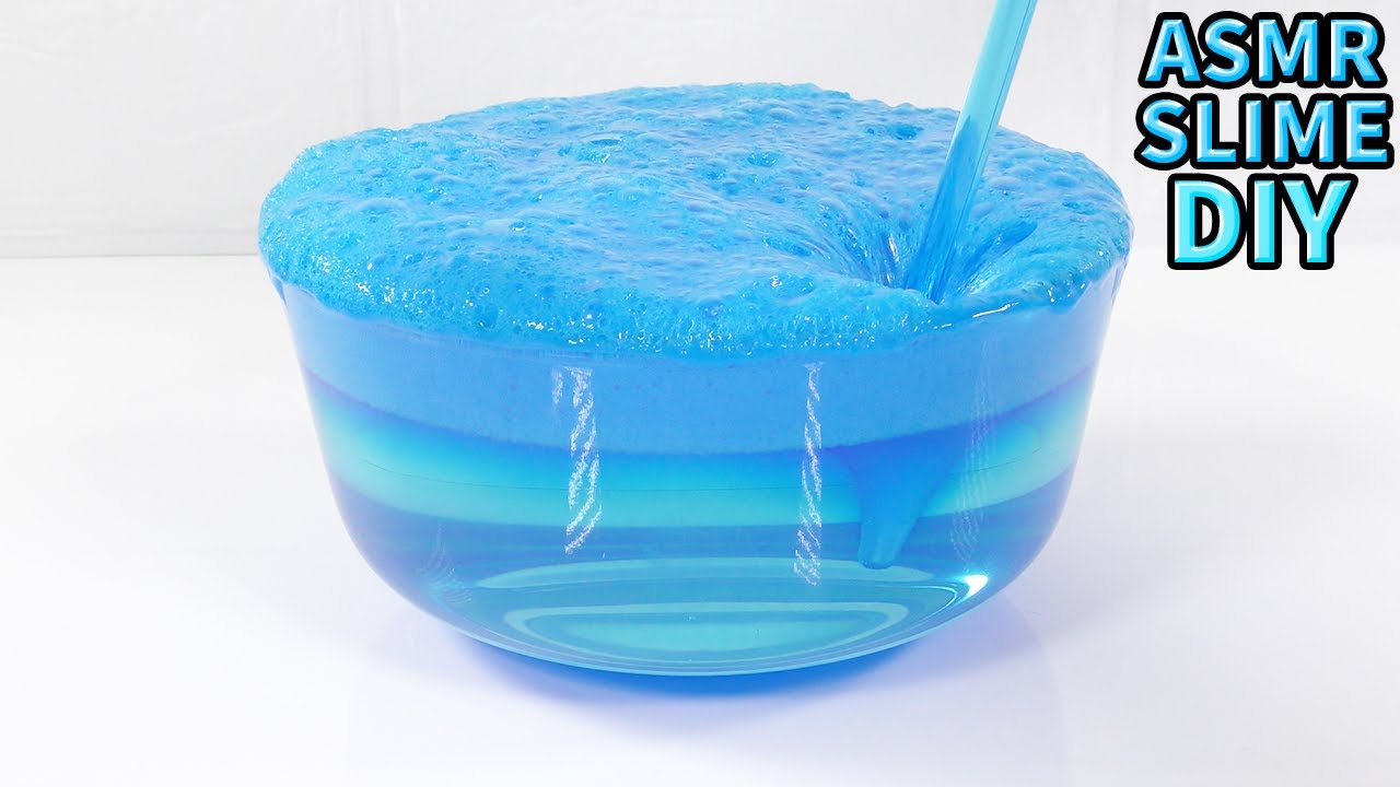 【DIY】アクアピット液体のりを使った表面しゅわしゅわのブルークリアスライムの作り方【slime ASMR】