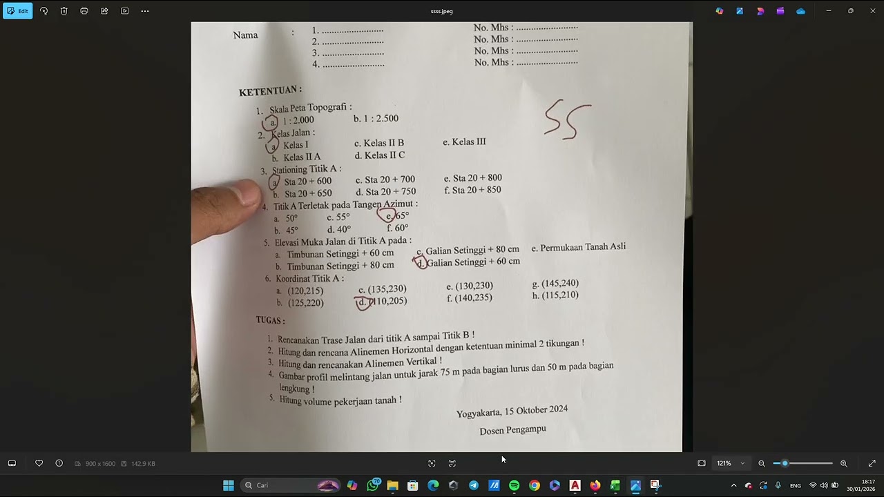Langkah 2 / perhitungan spesifikasi medan dan jarak dan titik koordinat
