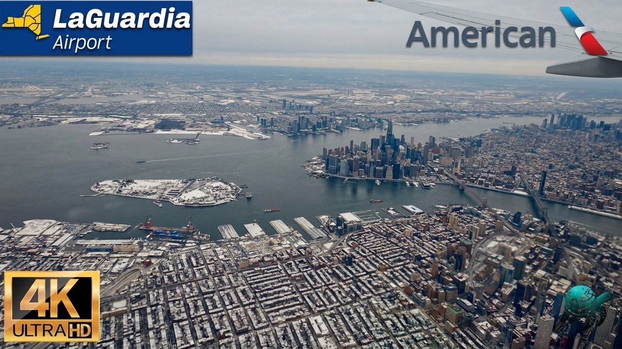 [4k] Breathtaking Aerial View of Manhattan: Final Approach to LaGuardia Airport LGA