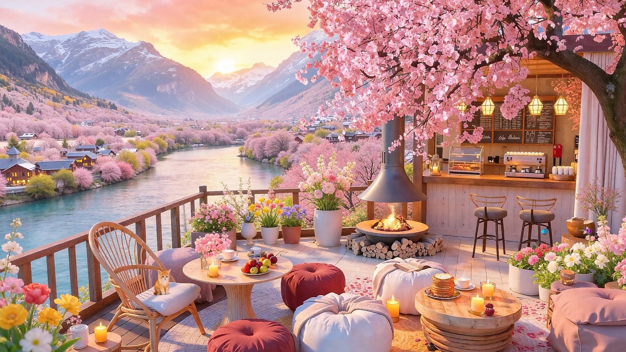 Spring Jazz Relaxation 🌸 Charming Terrace Café Ambience & Background Jazz Instrumental for Relax