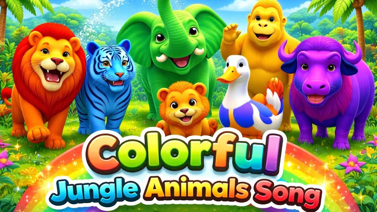 Colorful Jungle Animals Song | 3D Kids Nursery Rhyme | Fun Animal Dance