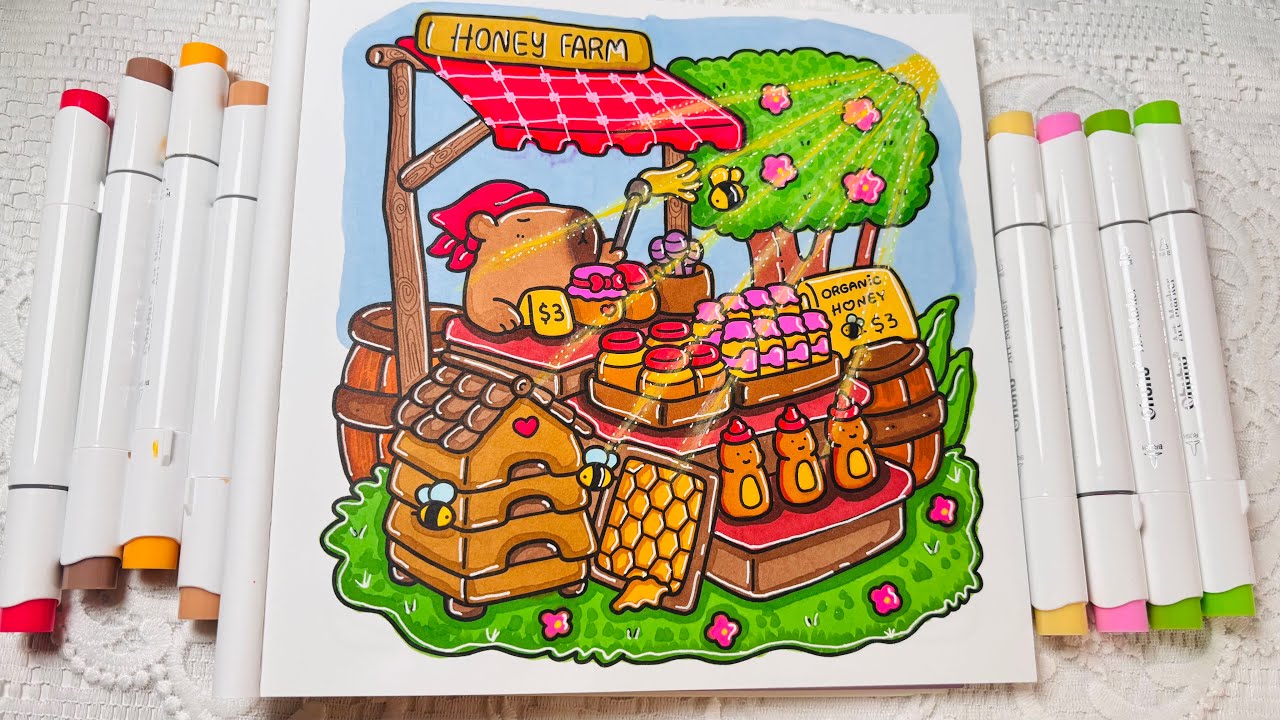 ✨COLOR WITH ME//HONEY FARM//COZY CORNER CUTE & COMFY by COCO WYO #adultcoloring #asmr #ohuhumarkers