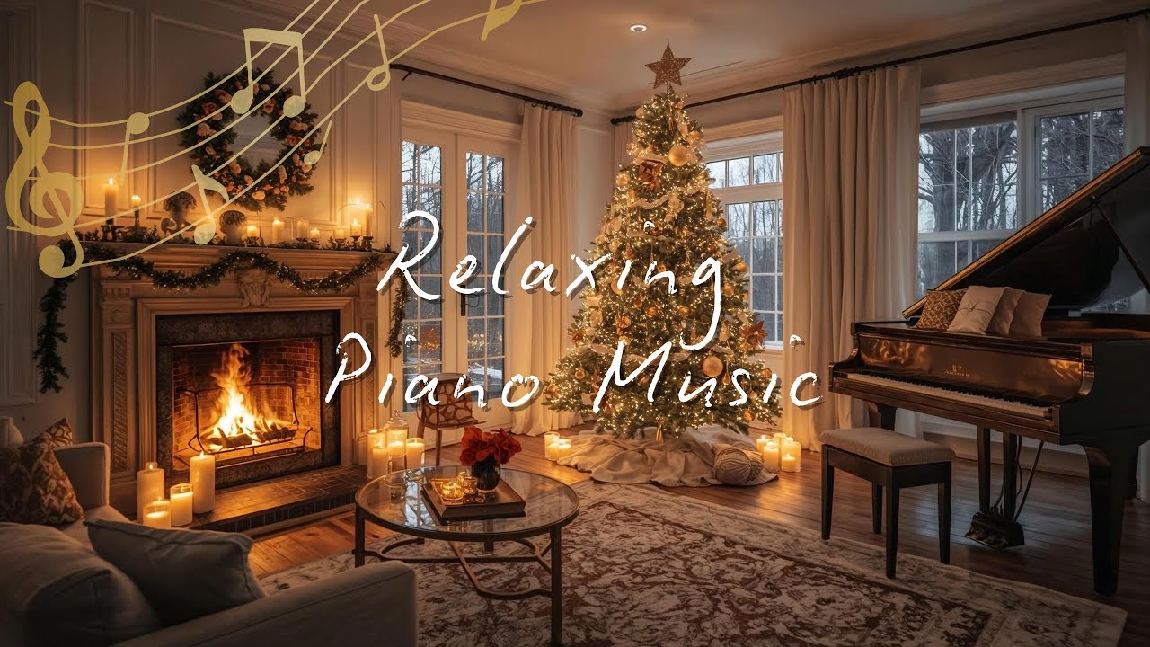 Cozy Christmas Room with Candlelight & Fireplace, Relaxing Piano Music for Sleep & Calm Winter