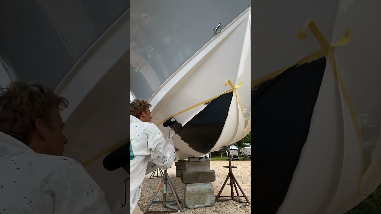 How to Bottom Paint a NEW BOAT! #shorts #boat #painting #diy #fiberglass #music