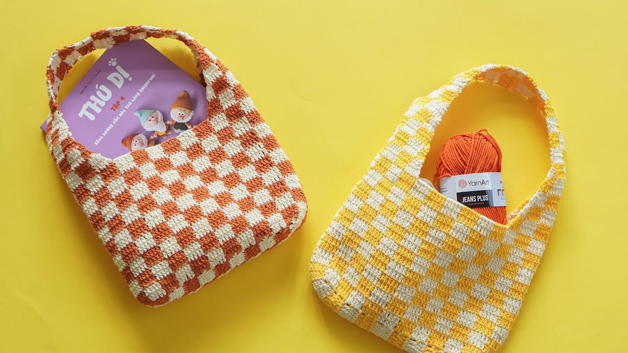 Hướng dẫn móc túi tote họa tiết caro| Crochet checkered bag | Tròn Craft