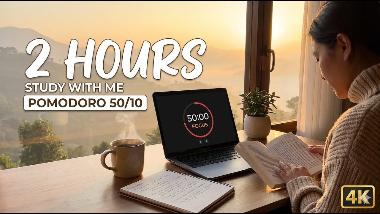 Study With Me 🌅 2 Hours Pomodoro (50/10) Deep Focus • Morning Sunrise Session
