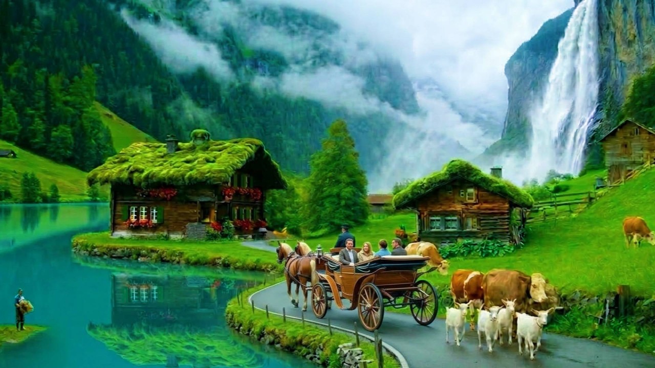 Swiss Alpine Village After the Rain – Peaceful Engelberg Walk  Swiss Alps Nature Sounds 4K