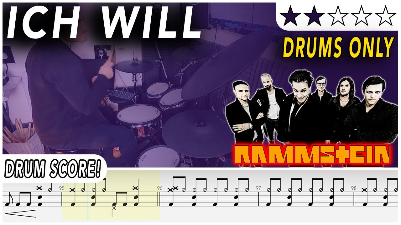 Ich will (DRUMS ONLY) - Rammstein | DRUM SCORE Sheet Music | #602 DRUMSCRIBE