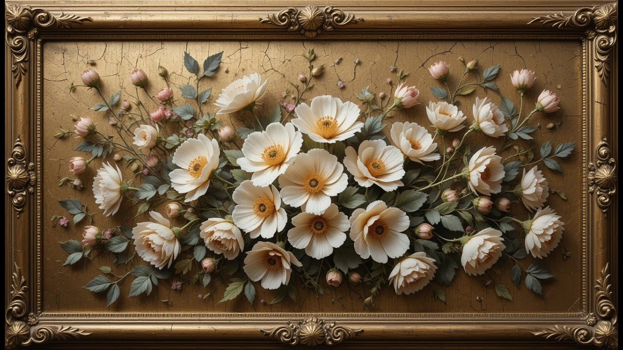 Gold Framed Vintage #21 | Eternal Floral Harmony – Antique Elegance in Framed Art