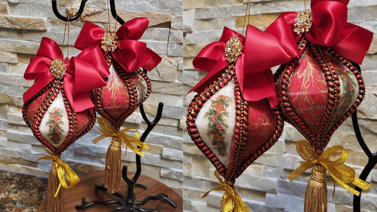 Handmade Vintage Christmas Ornaments, Decoupage with Napkins and Rice Paper, DIY