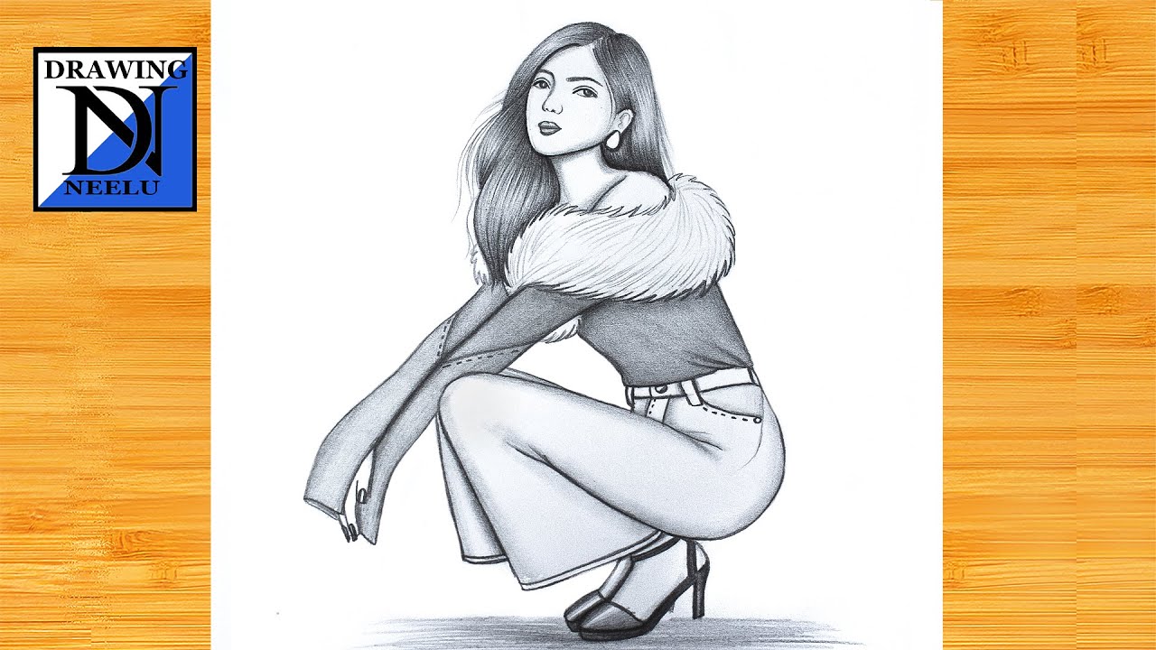 How to draw a easy sitting Girl -Drawing easy || Pencil sketch for beginner || Sitting girl drawing