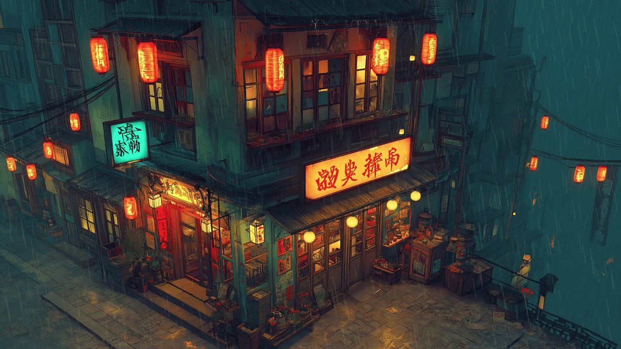 1980s Kyoto Lantern Alley Rain 🌧️ Lofi Hip Hop & Chillhop | Rainy Ryokan Ambience