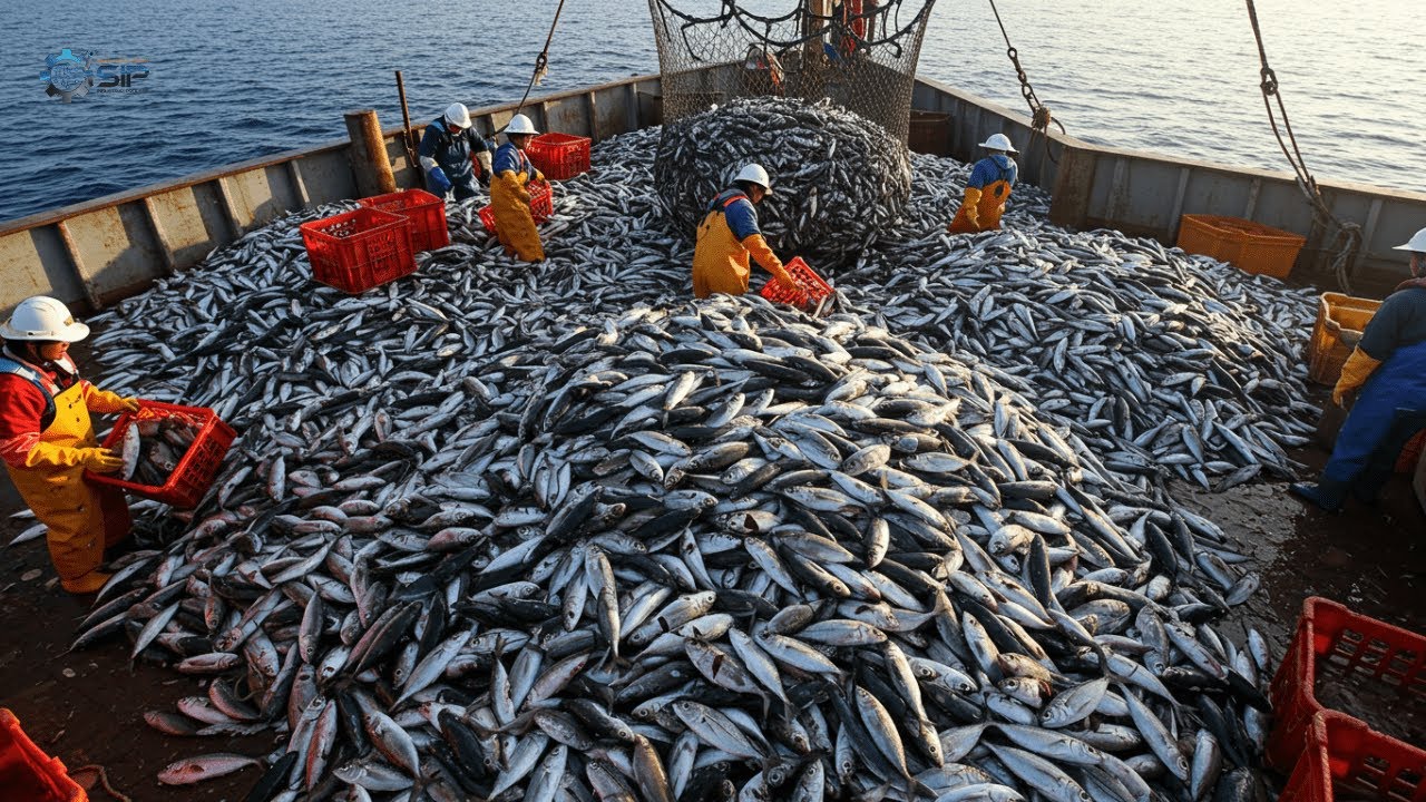 How Japan's Super-Modern Fishing Fleet Catches Hundreds of Tons of Fish - Net Fishing on the Sea.