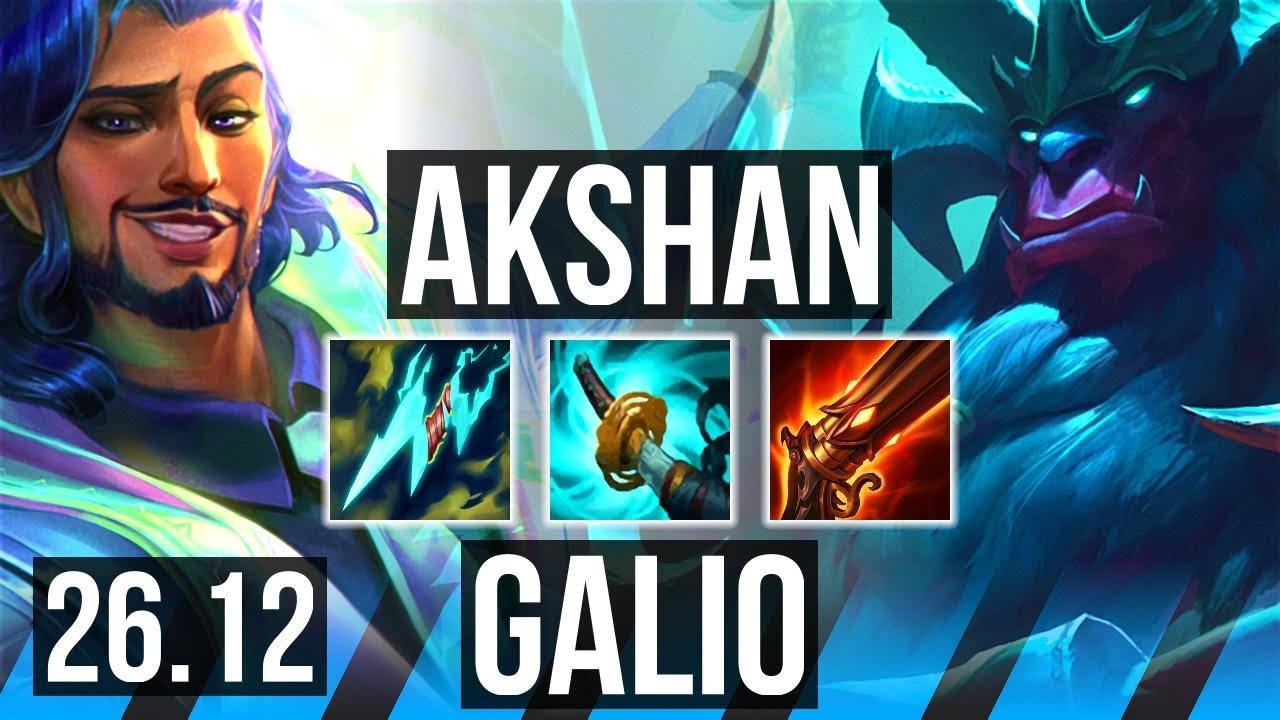 AKSHAN vs GALIO (MID) | Perfect KDA: 12/0/4 | KR Grandmaster | 26.12