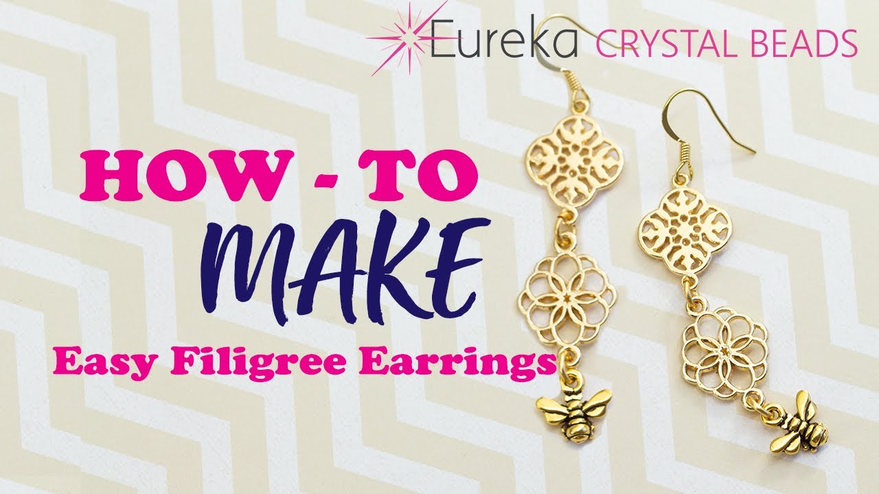 How to make cute, EASY Filigree Statement Earrings for beginner jewelry makers DIY beading tutorial
