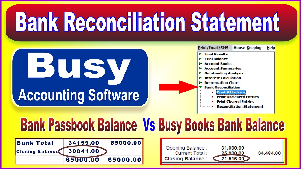 Bank Reconciliation Statement in Busy Software | BRS in BUSY |Bank Vs Books Closing Balance In Busy