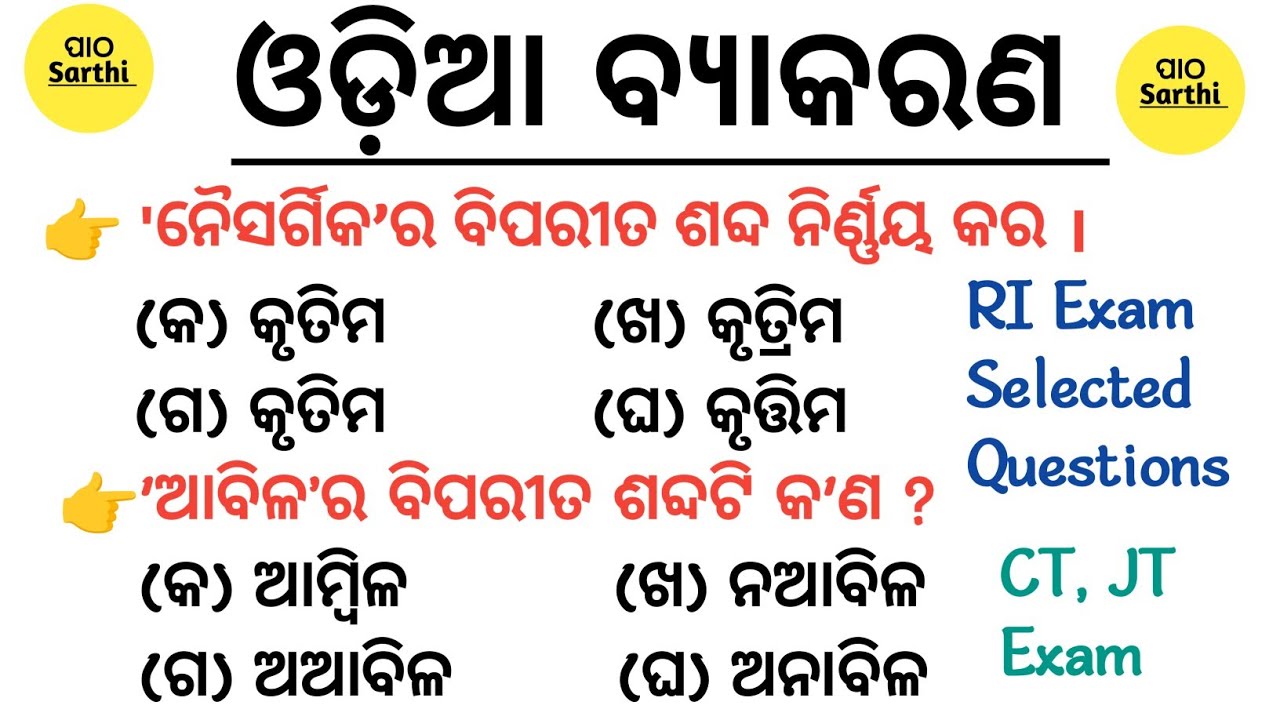 RI EXAM ODIA GRAMMAR SELECTED QUESTIONS । ODIA GRAMMAR IMPORTANT QUESTIONS 