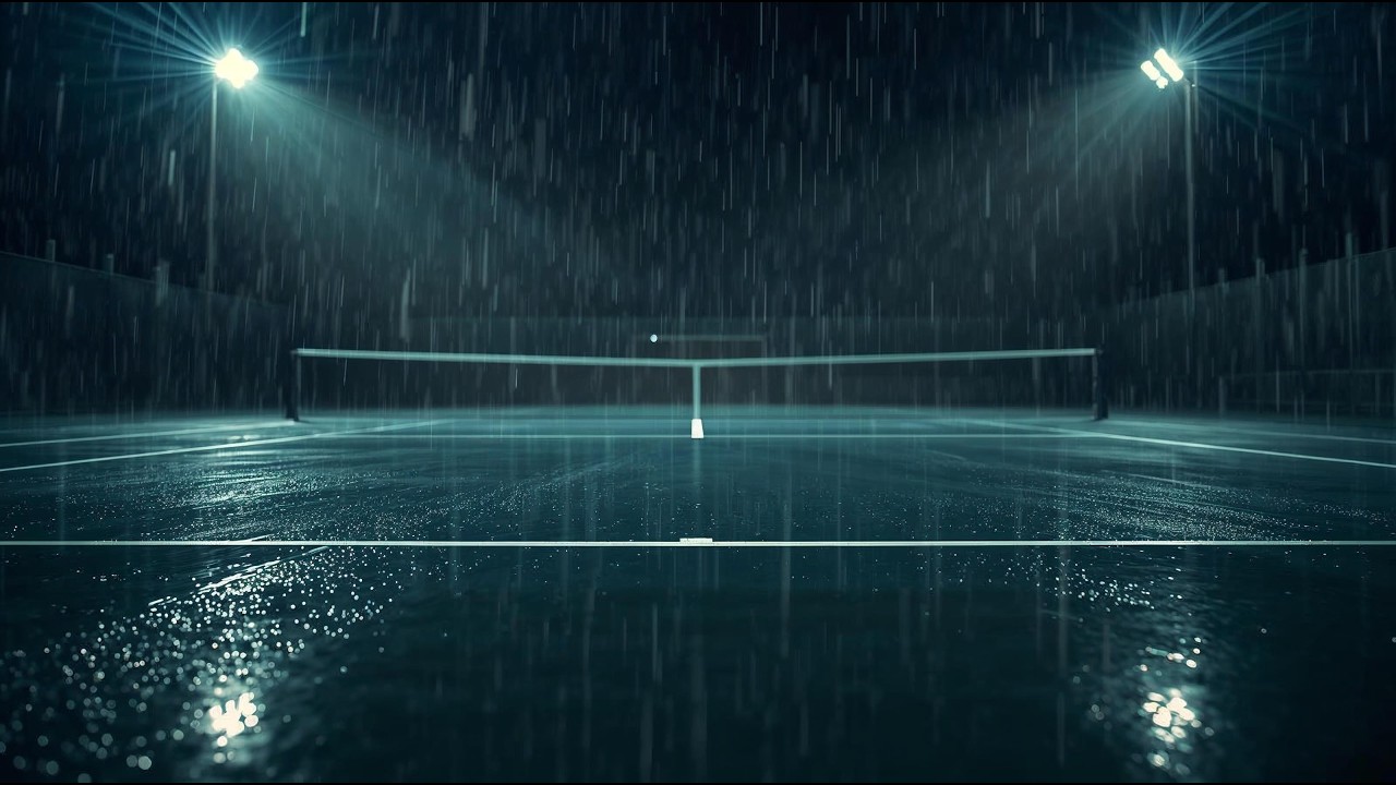 Empty Outdoor Tennis Court at Night During Rain Ambience (4K) | After The Whistle