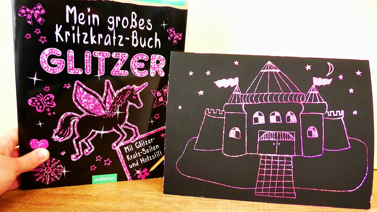 PRINZESSINNEN SCHLOSS GLITZER KRATZBILD | funkelnde Burg im Mondschein zeichnen