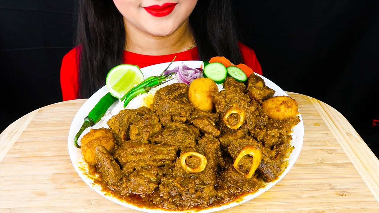 Massive*Spicy Mutton Curry with  rice|Eating Indian Food(Real Sound Eating Show)
