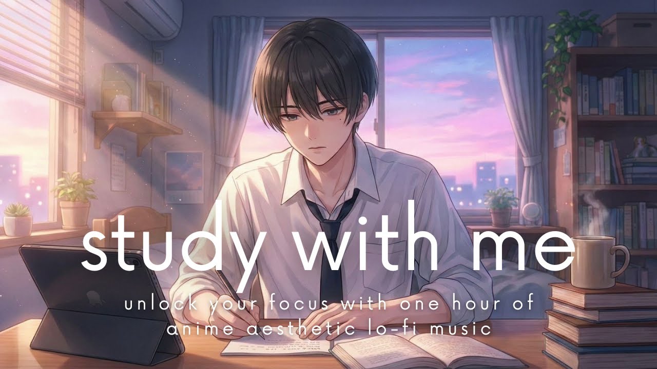 1 Hour Sunset Study With Me | Anime Aesthetic Lofi Mix for Focus & Productivity