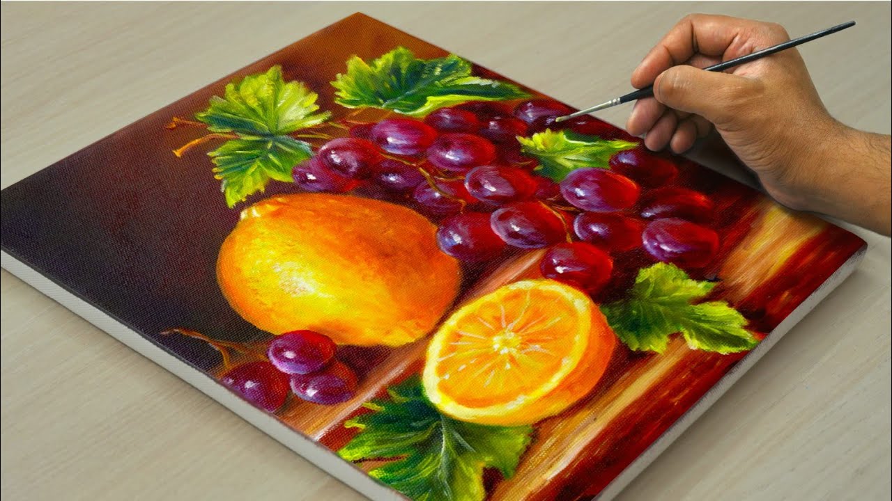 Easy Way to Paint realistic Fruits/ Relaxing Acrylic Painting/ STEP BY STEP #1