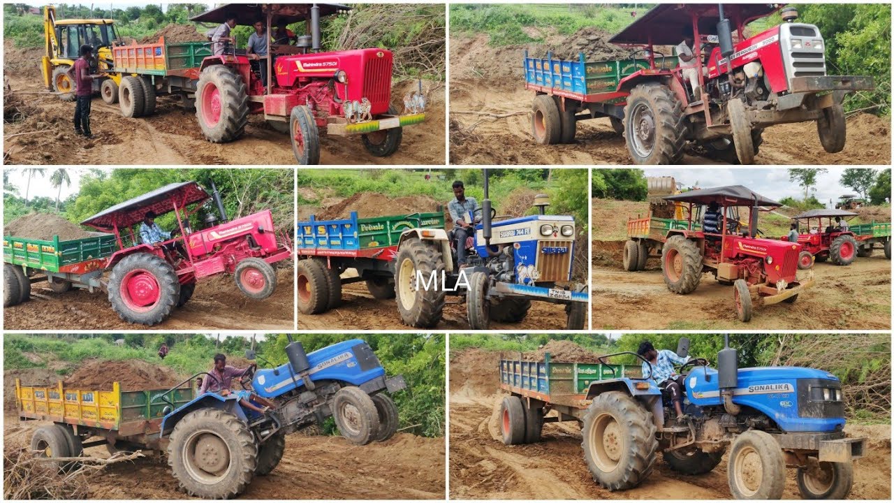 Mahindra 575 Di Vs Swaraj 744 FE Vs Sonalika RX 47 Vs Massey Ferguson tractor vs JCB machine videos