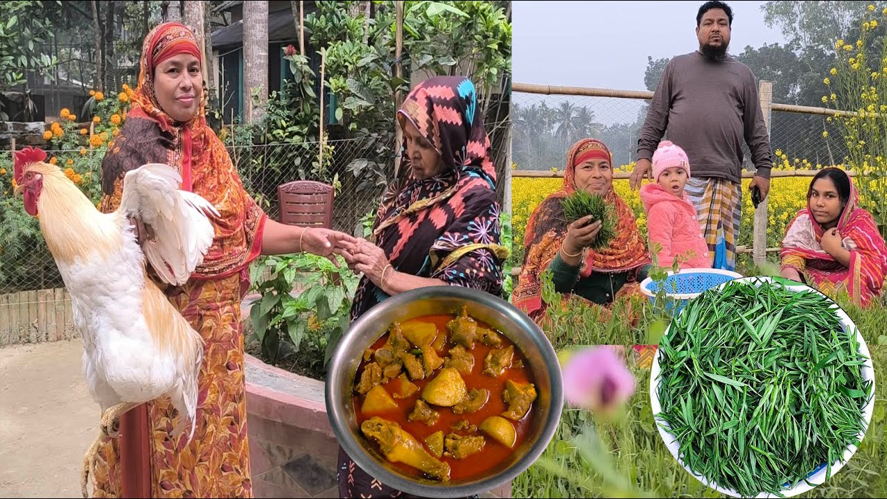 নিজেদের খেতের  খেসারি শাক সাথে নিজেদে পালা মোরগ রান্না করল কি যে মজা বলে বোঝানো যাবে না
