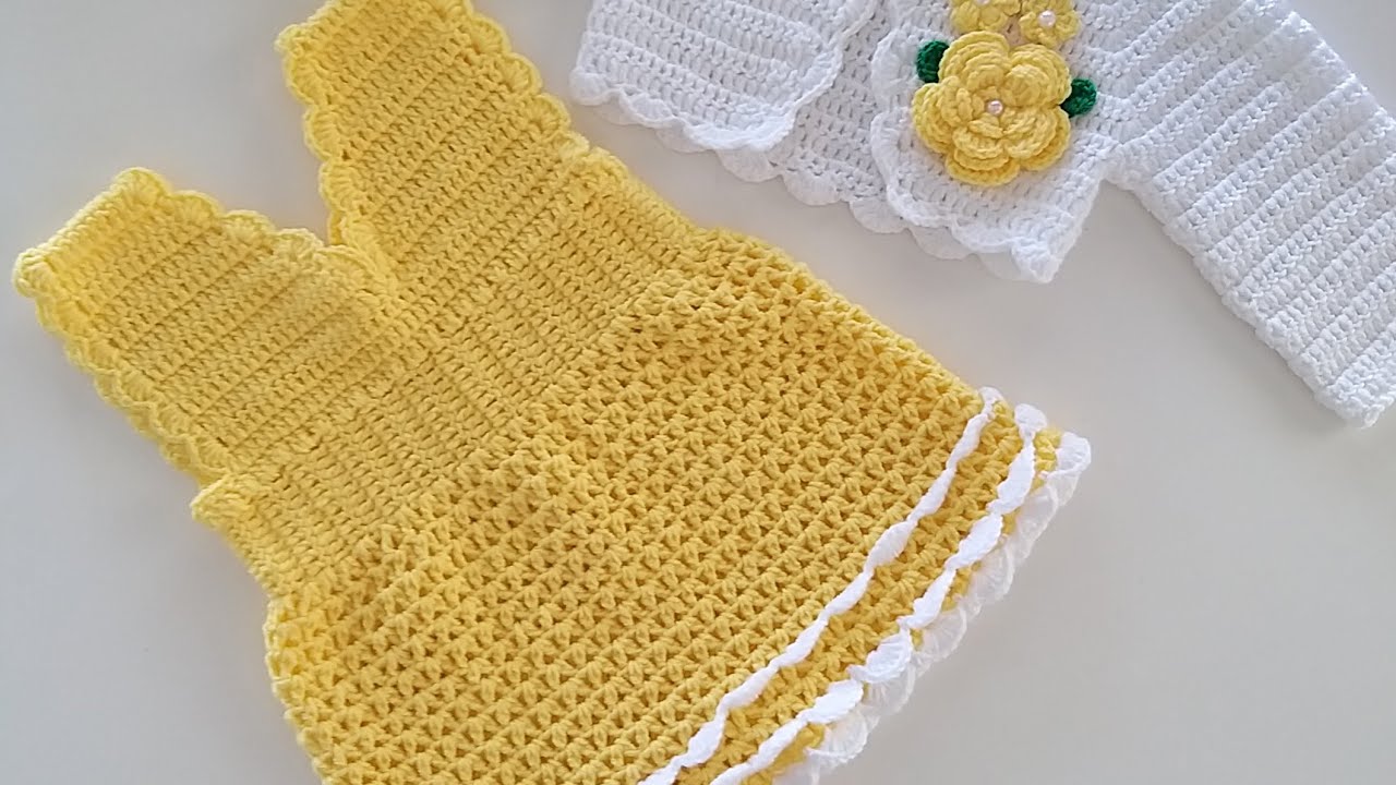 ÖRGÜ BEBEK ELBİSESİ YAPIMI/ ASKILI ÖRGÜ BEBEK ELBISESI/TIĞ İŞİ ELBİSE MODELİ/ CROCHET BABY DRESS