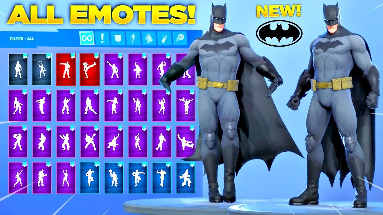 *NEW* BATMAN SKIN Showcase with All Fortnite Dances & Emotes! (Batman Comic Book Outfit)