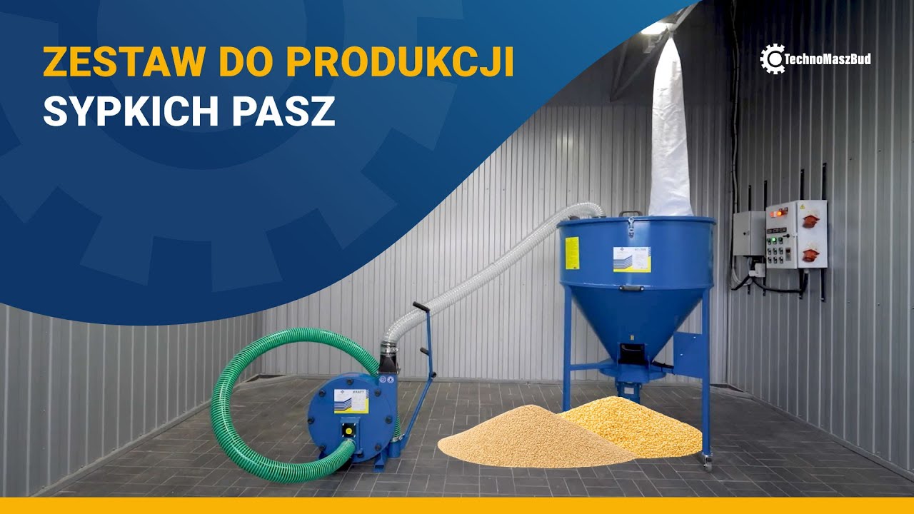 Zestaw do produkcji sypkich pasz: śrutownik KRAFT-4 oraz mieszalnik paszowy MP-300