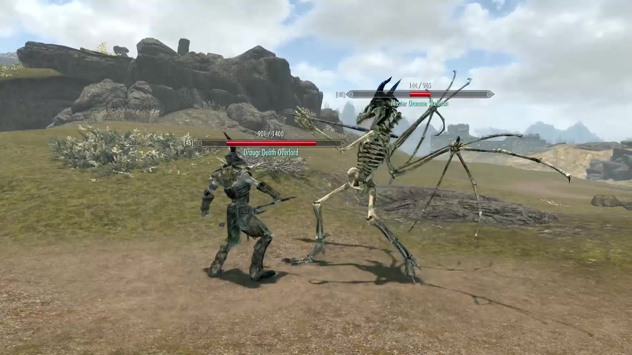 Skyrim Battles - Draman Skeleton vs. Giant, Draugr, Dwarven Dragon, and more