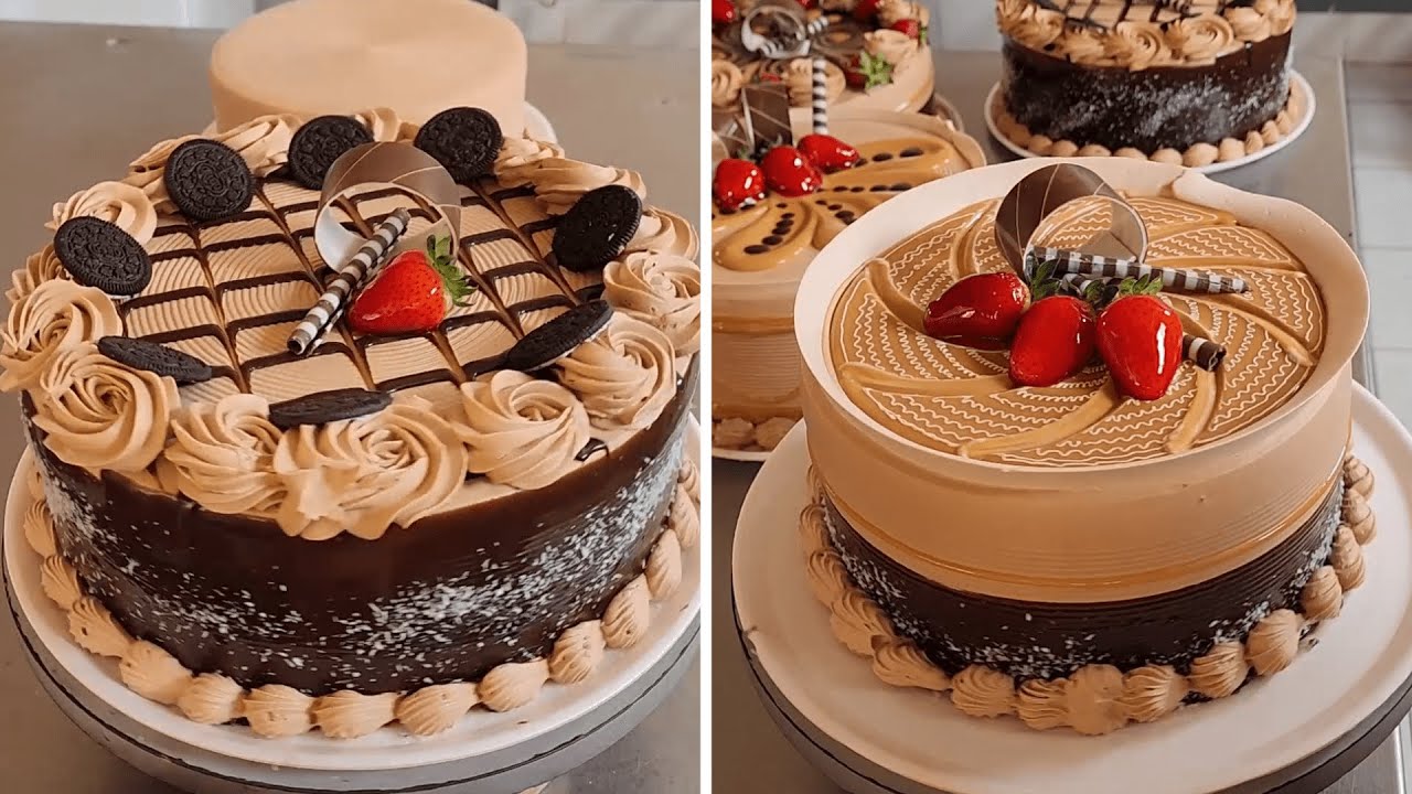 Tutorial para decorar pasteles selva negra con crema de chocolate | 4 ideas para decorar pasteles