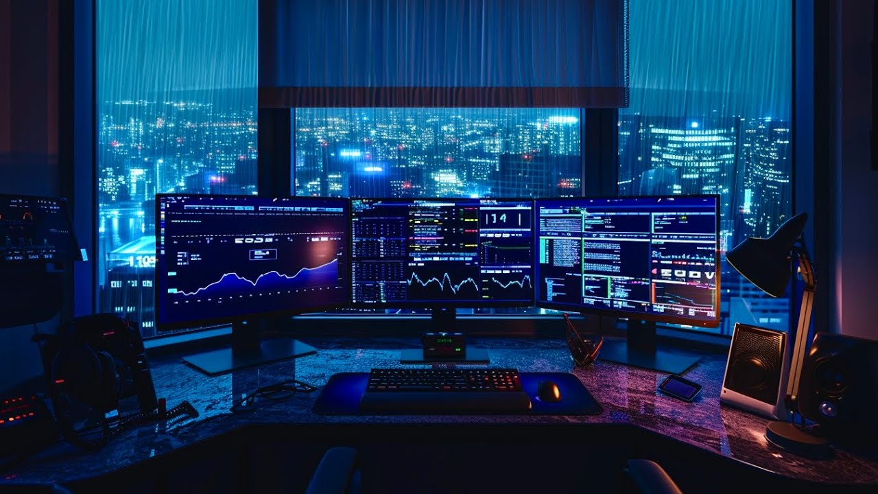 Late Night Trading Room &ndash; Deep Focus Ambience (Rainy Window, 2 Hours)