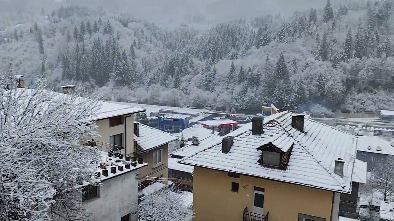 Snowy Rhodope Mountains, Smolyan City, Bulgaria - Winter Scenic landscape panorama nature 