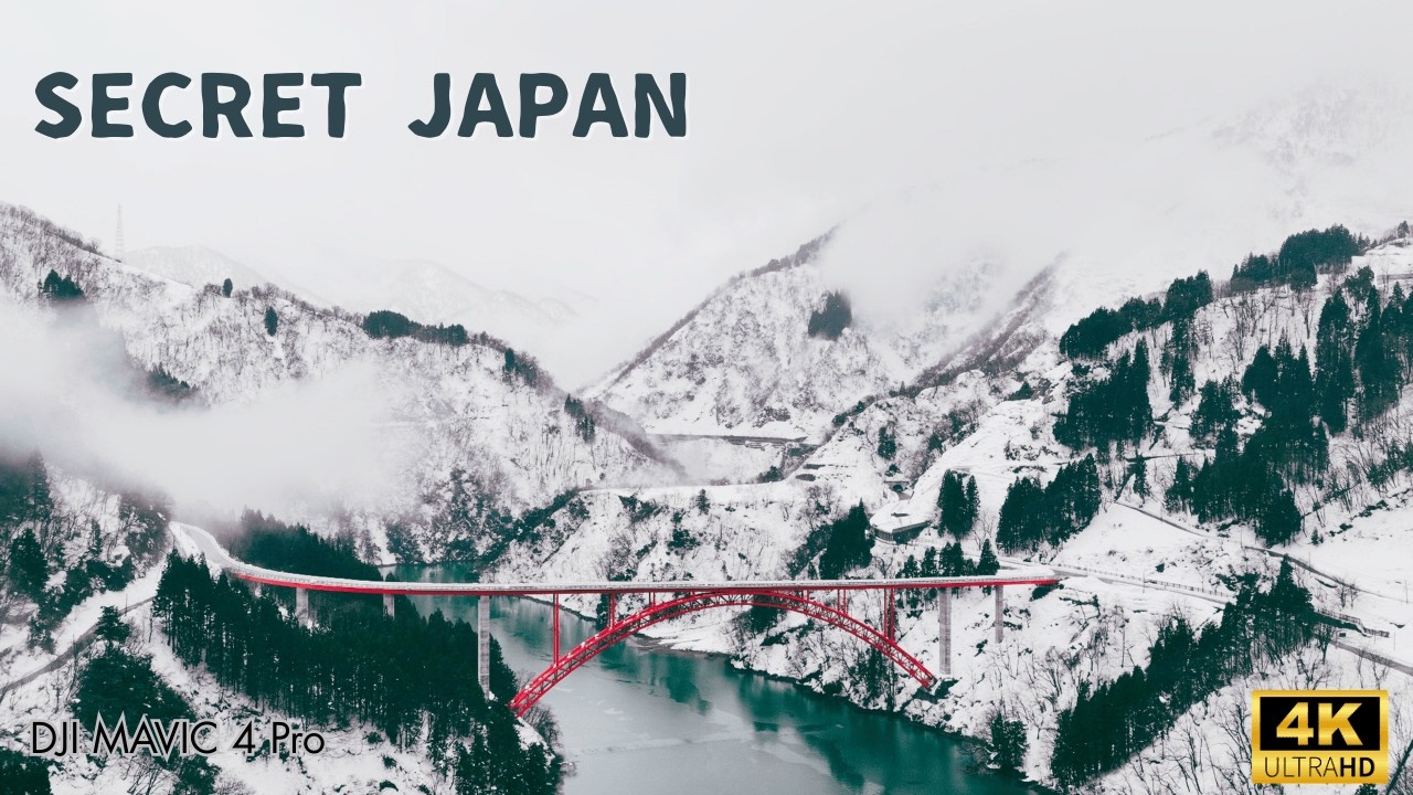 【4K】雪の庄川峡・小牧ダム｜白銀に染まる橋とダム [DJI Mavic4 Pro]