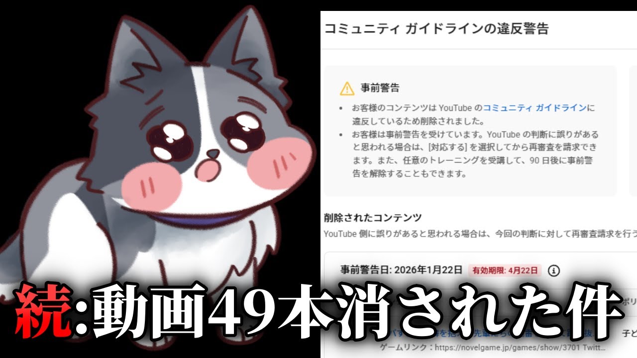 続：YouTubeに動画が49本も消された件について