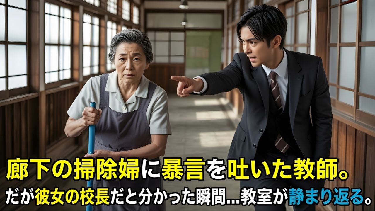 廊下の掃除婦に暴言を吐いた教師。だが彼女の正体が校長だと分かった瞬間…教室が静まり返る。