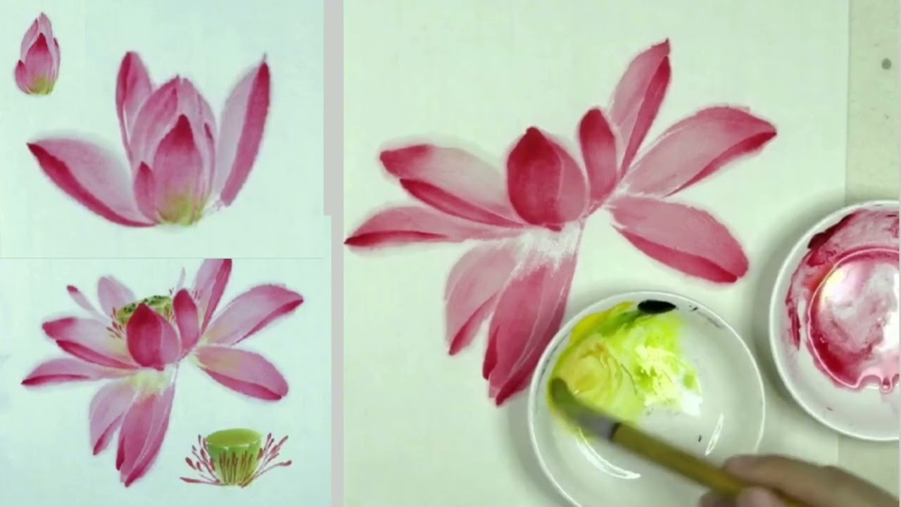 国画花鸟荷花花头的画法