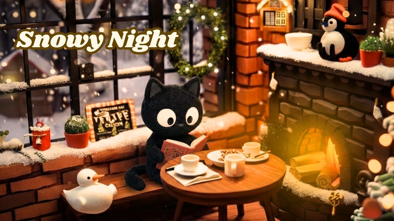 Snowy Night Cabin ❄️ Warm Fireplace Hideaway | Lofi Jazz