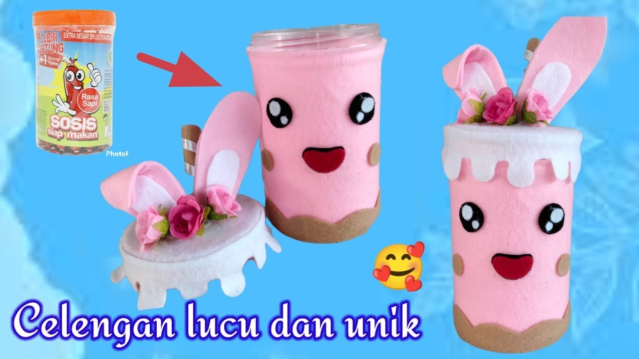 kerajinan dari botol bekas | cara membuat celengan boba botol bekas sosis | celengan bisa dibuka