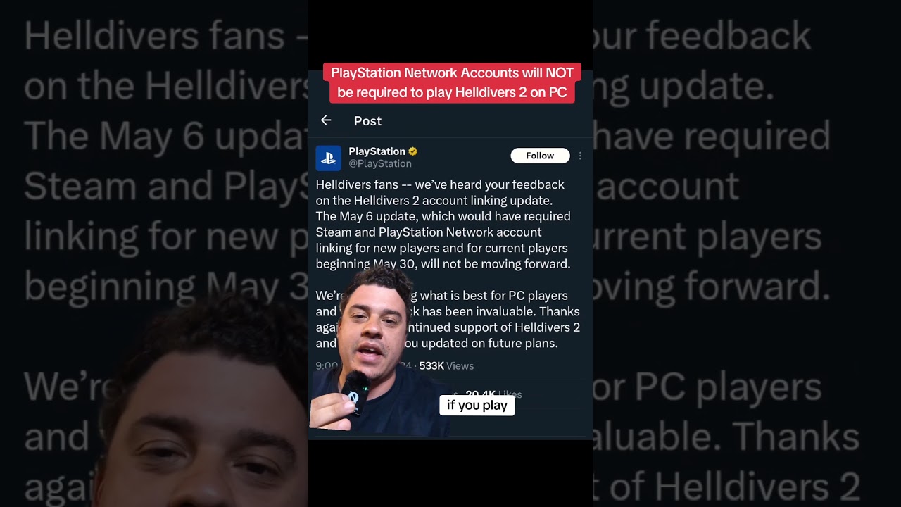 PlayStation Network Accounts will NOT be required to play Helldivers 2 on PC! #helldivers2 #psn