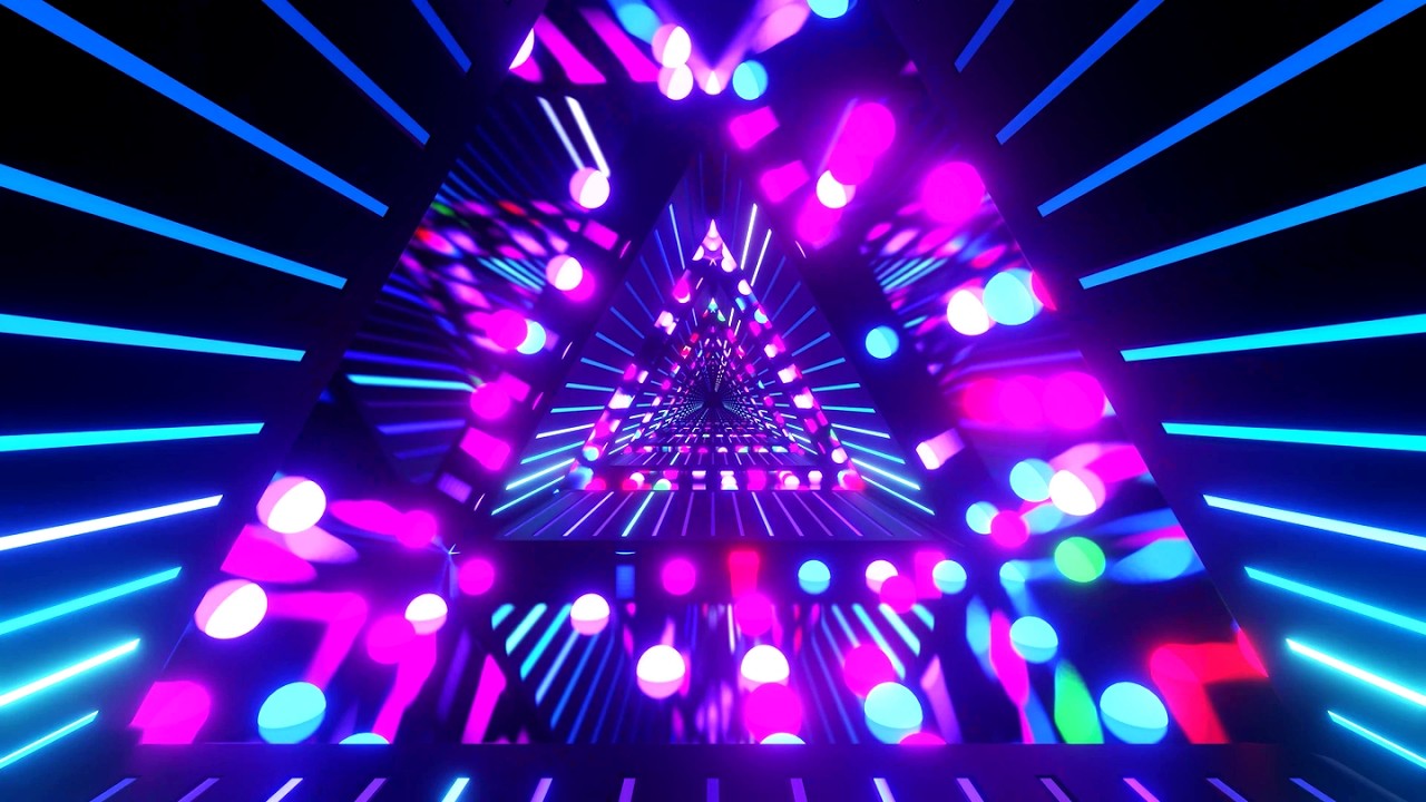 4K Abstract Fast Moving Triangle Tunnel Blue & Pink Color Neon Black Screen Relaxing Video Loop