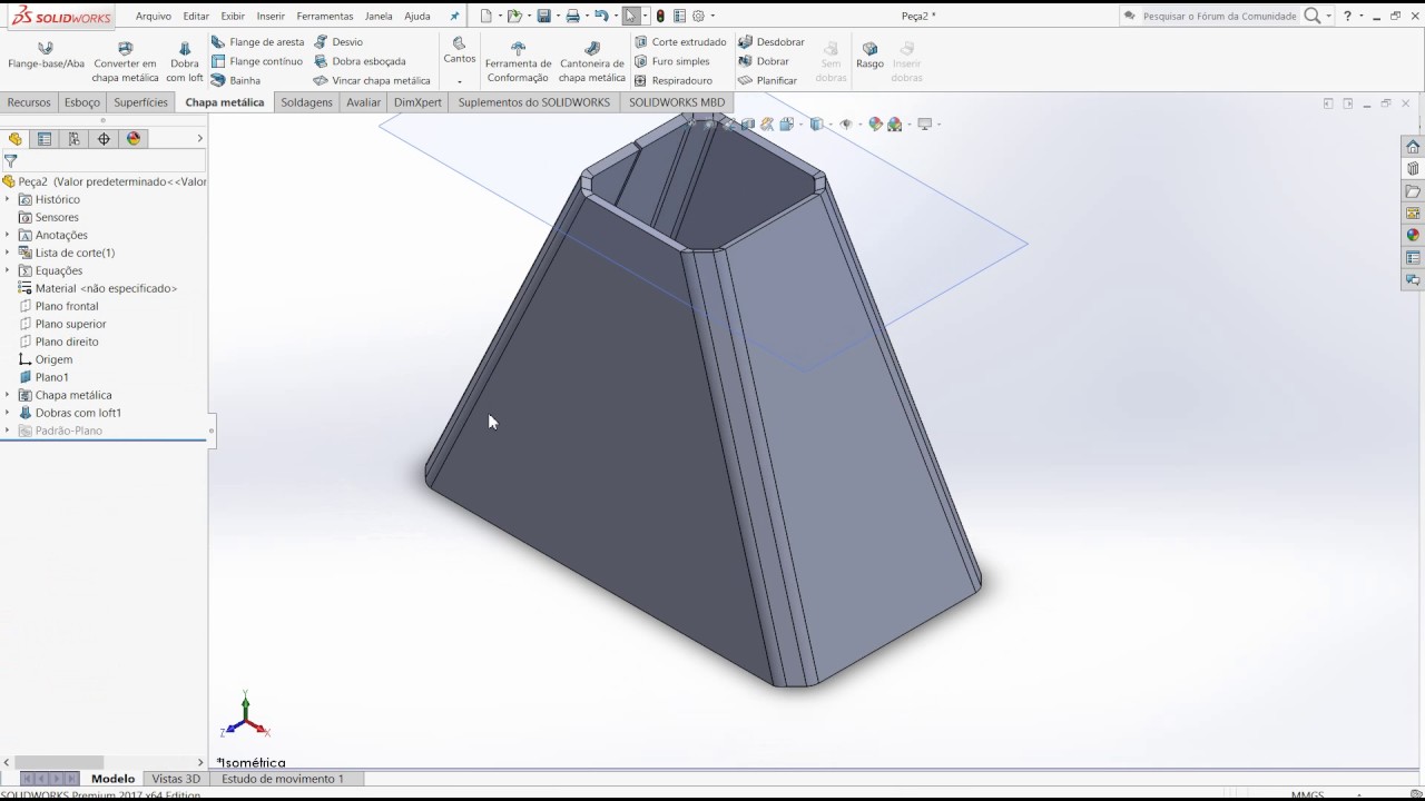 Aula 211 - Redução Retangulo para Quadrado - Solidworks - Marcelo Pereira