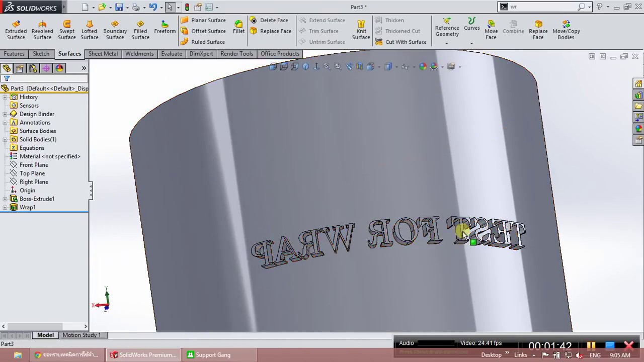 How to use Wrap feature in SolidWorks for making text on curve surface.