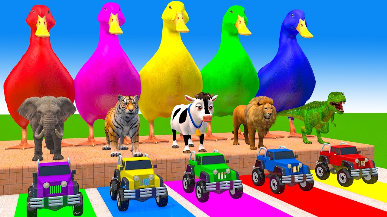 Long Slide Game With Cow Elephant Gorilla Hippopotamus Tiger - 3d Animal Game - Funny 3d Animals