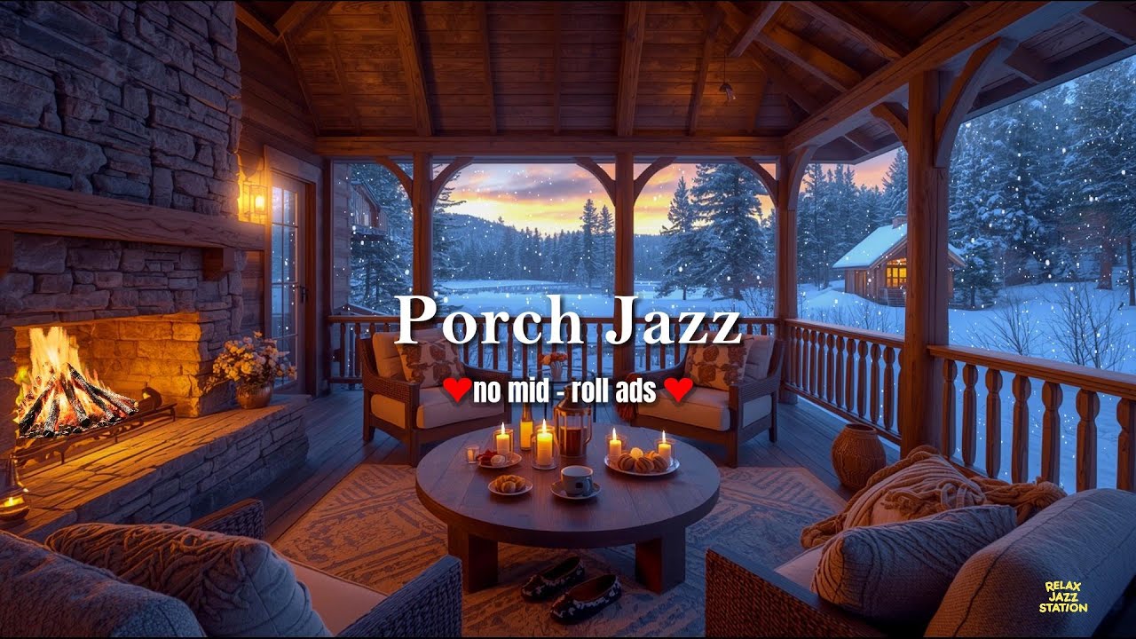 🔥 Warm Porch Jazz (NO MID-ROLL ADS) – Cozy Winter Ambience for Relaxation & Focus🔥