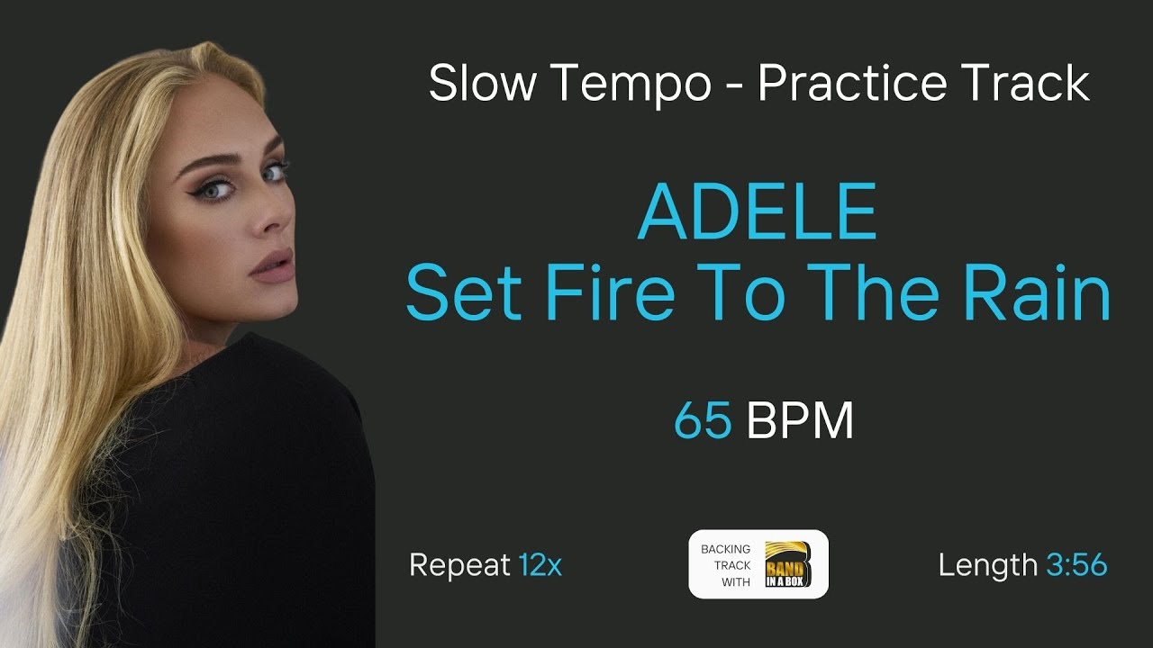 Adele | Set Fire To The Rain | Backing Track for Musicians | Slow Practice Session | Original Key Dm